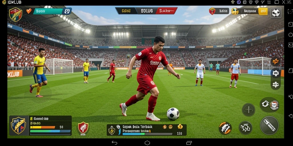 Tangkapan layar gameplay mengesankan di IDKLUB menyajikan keseruan pertandingan sepak bola.