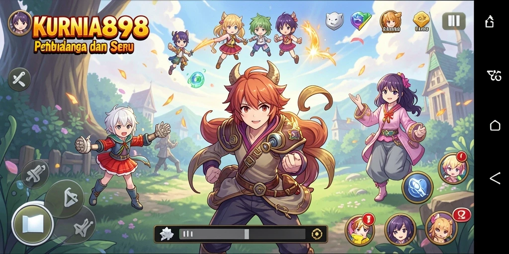 Tampilan gameplay seru dan karakter animasi yang menarik dalam KURNIA898.