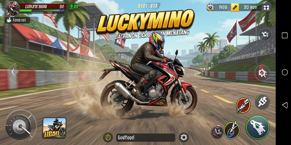 Gameplay menarik dari LUCKYMINO dengan balapan motor yang menegangkan.