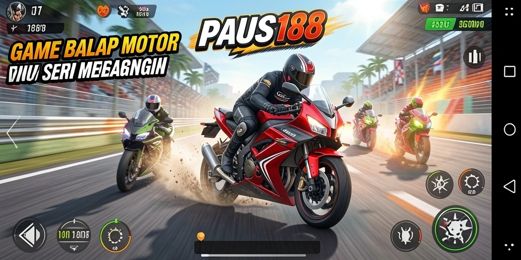 Tangkapan layar dari gameplay seru PAUS188 saat balapan motor.
